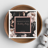 Elegant black rose gold floral birthday template