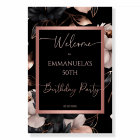 Elegant black rose gold floral birthday welcome