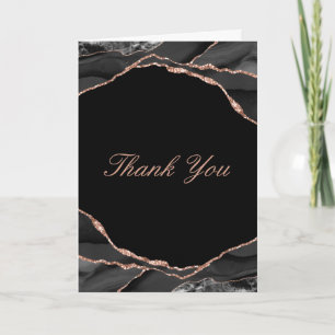 Elegant Black Rose Gold Foil Agate Wedding Photo Thank You Card