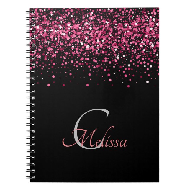 Elegant Black Rose Gold Monogram Name  Notebook (Front)