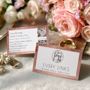Elegant Black Rose Gold Permanent Jewelry QR Code Business Card