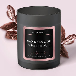 Elegant Black & Rose Gold Script Modern Candle Square Sticker