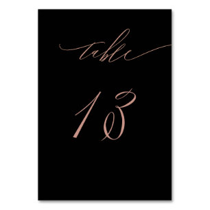 Elegant Black Rose Gold Script No 13 Wedding Table Number