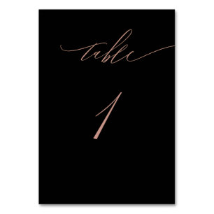 Elegant Black Rose Gold Script No 1 Wedding Table  Number