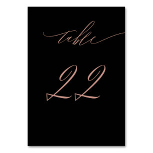 Elegant Black Rose Gold Script No 22 Wedding Table Number