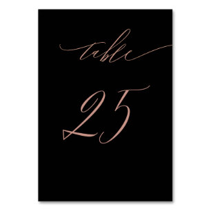 Elegant Black Rose Gold Script No 25 Wedding Table Number