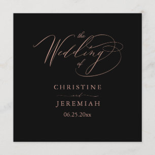 Elegant Black Rose Gold Script Typography Wedding Programme