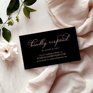 Elegant Black Rose Gold Script Wedding Online RSVP Business Card