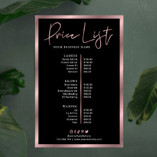 Elegant Black & Rose Gold Services Pricing Poster