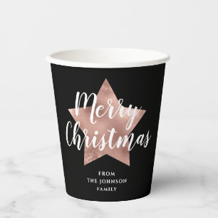 Elegant Black Rose Gold Star Merry Christmas  Paper Cups