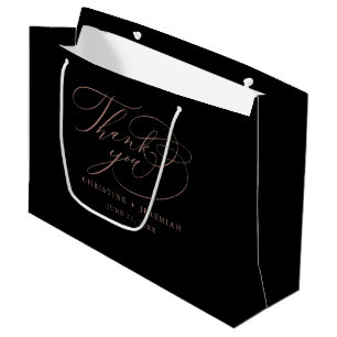 Elegant Black Rose Gold Wedding Thank You Large Gift Bag