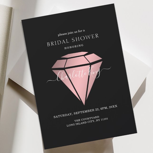 Elegant, Black, Rosegold Diamond Einladung Invitation (Creator Uploaded)