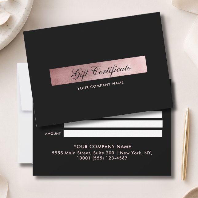 Elegant  Black Rosegold Gift Certficate (Elegant Black Rosegold Gift Certficate)