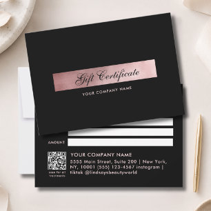 Elegant Black Rosegold QR Code Gift Certficate