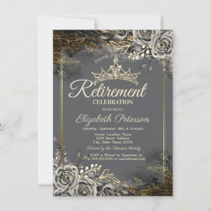 Elegant Black Roses Grey Retirement Invitation
