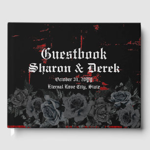 Elegant Black Roses Red Black Grunge Wedding Guest Book