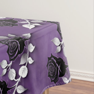 Elegant Black Roses With Silver Leaves Tablecloth