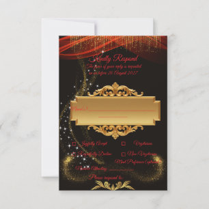 Elegant Black RSVP Card with Gold Centre Design
