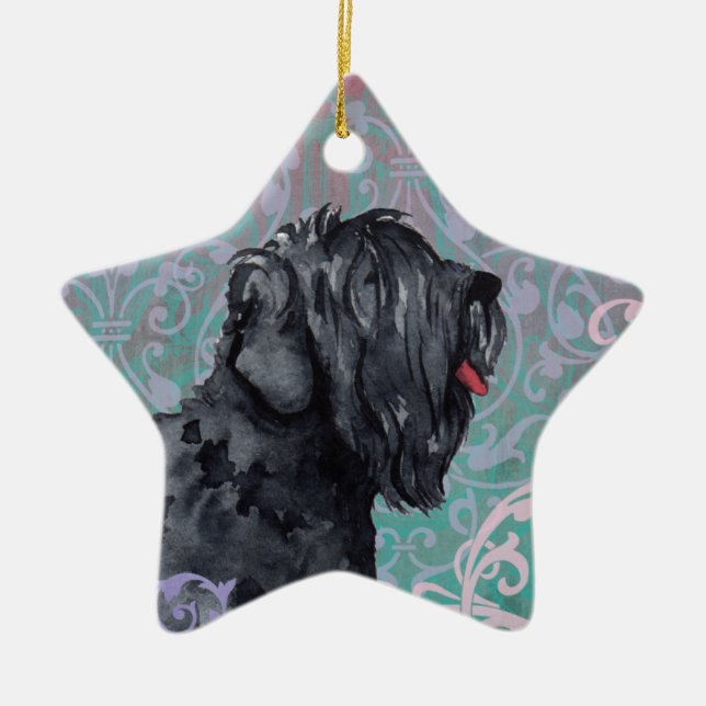 Elegant Black Russian Terrier Ceramic Tree Decoration (Front)