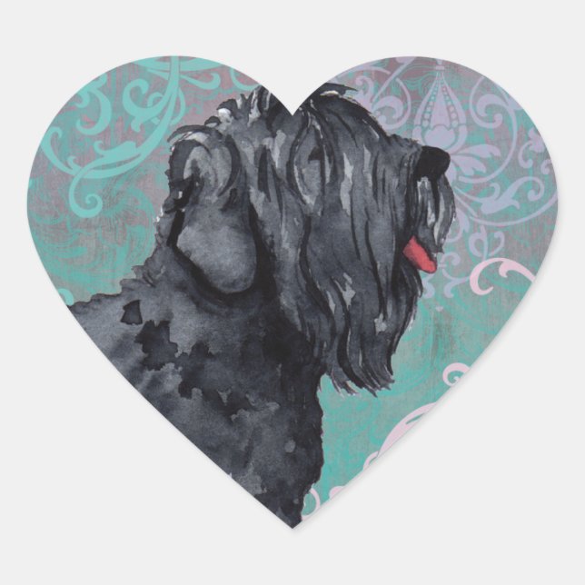 Elegant Black Russian Terrier Heart Sticker (Front)