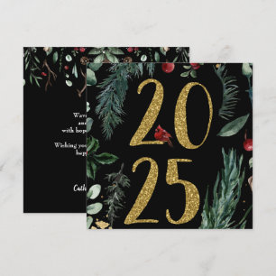 Elegant Black Rustic 2025 New Years Holiday Card