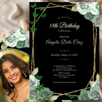 Elegant Black Sage Green Rose 18th Birthday Debut