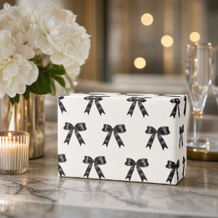 Elegant Black Satin Bow Pattern Chic Minimal Wrapping Paper