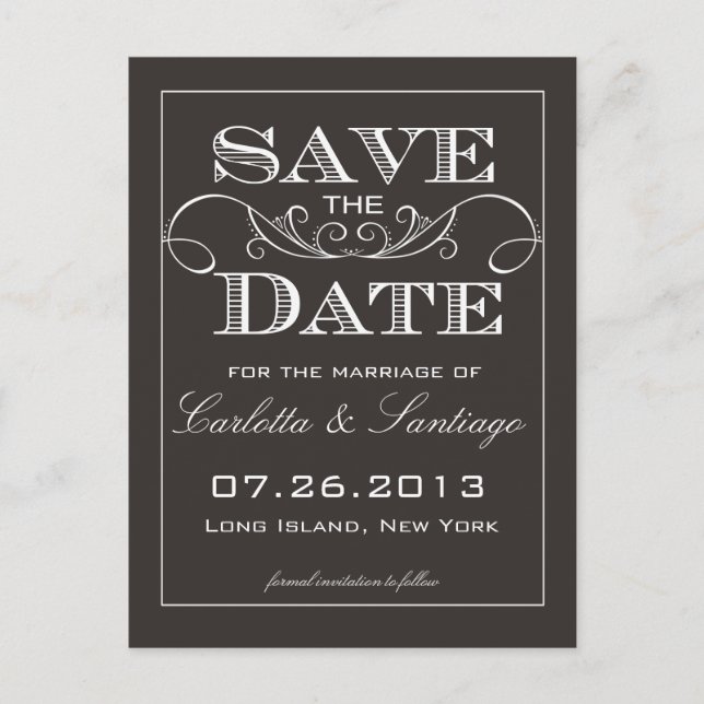 Elegant Black Save the Date Announcement (Front)