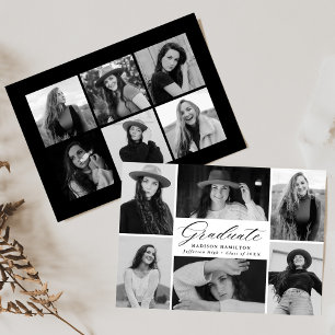 Elegant Black Script 12 Photo Collage Graduation Announcement