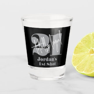 Elegant Black Script 21st Birthday First Shot Glass
