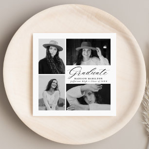 Elegant Black Script 4 Photo Graduation Napkin