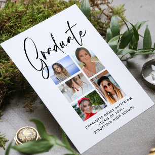 Elegant Black Script 5 Photo Graduation Collage Invitation