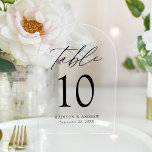 Elegant Black Script Acrylic Arch Table Number<br><div class="desc">Add a modern touch to your wedding reception with our Elegant Black Script Acrylic Arch Wedding Table Number Cards. These stylish cards feature black lettering in sleek, modern typography, with “Table” in an elegant calligraphy script. Available in an arched or rectangular design, each card is crafted on a frosted or...</div>