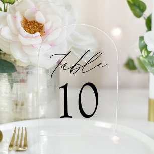 Elegant Black Script Acrylic Arch Table Number