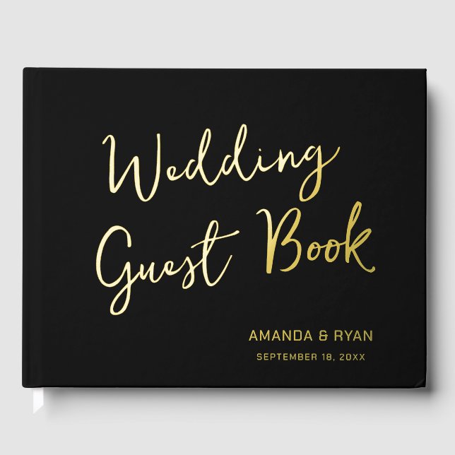 Elegant Black Script Bride Groom Wedding  Guest Book (Front)