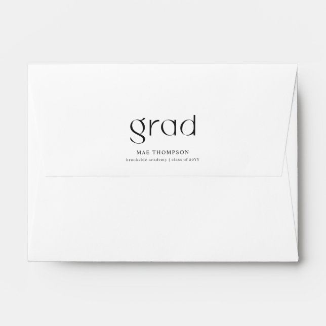 Elegant Black Script Calligraphy Grad Graduation Envelope (Back (Top Flap))