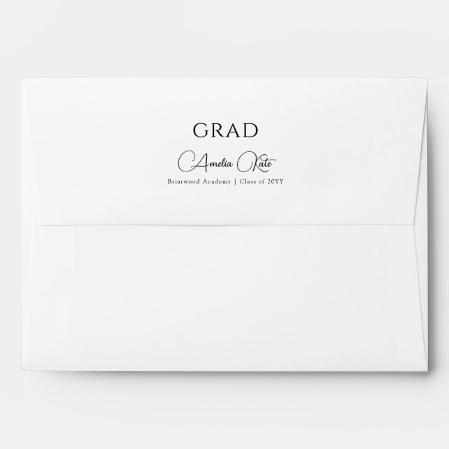 Elegant Black Script Calligraphy Grad Graduation Envelope (Back (Top Flap))