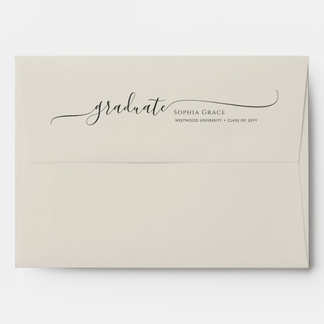 Elegant Black Script Calligraphy Graduation Envelope (Back (Top Flap))