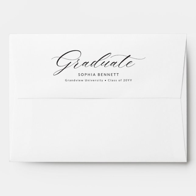 Elegant Black Script Calligraphy Graduation Envelope (Back (Top Flap))
