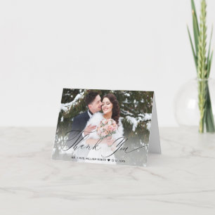 Elegant Black Script Calligraphy Photo Wedding Thank You Card