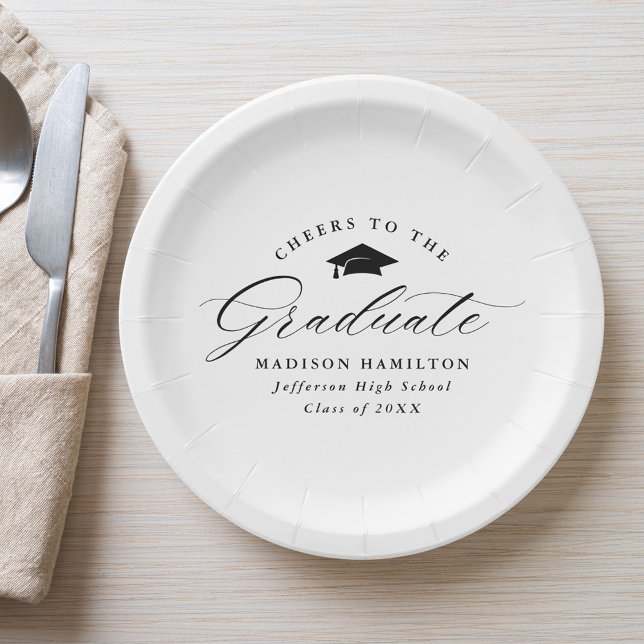 Elegant Black Script Cheers to the Graduate Paper Plate (Creator Uploaded)