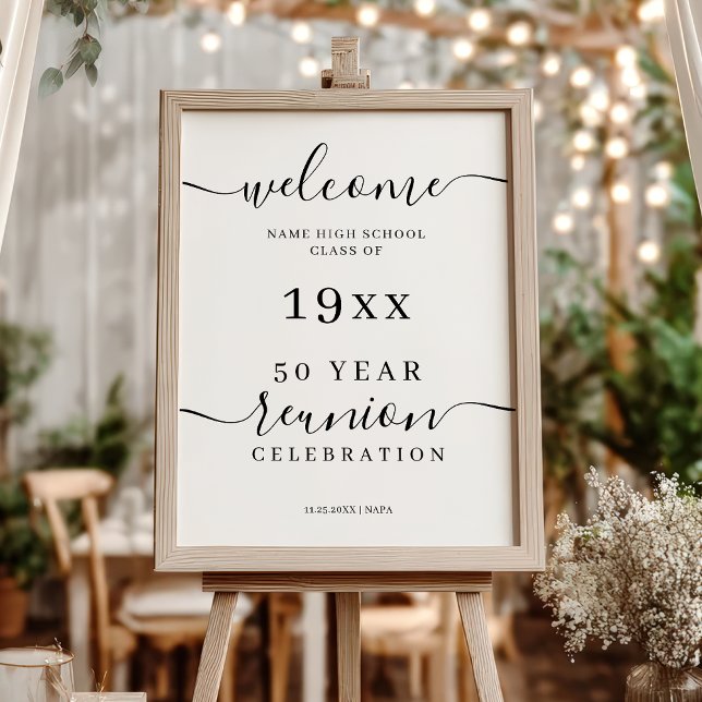 Elegant Black Script Class 50th Reunion Welcome Poster (Elegant Black Script Class 50th Reunion Welcome Poster)