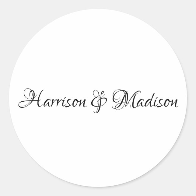 Elegant black script custom Wedding favour sticker (Front)