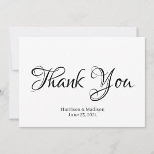 Elegant Black Script Custom Wedding Thank You Card