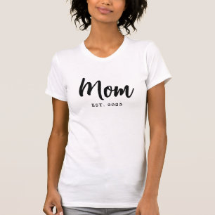 Elegant Black Script Established New Mom T-Shirt