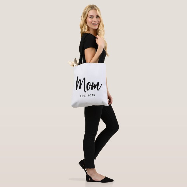 Elegant Black Script Established New Mum Tote Bag (On Model)