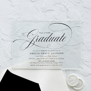 Elegant Black Script Graduation Party Acrylic Invitations