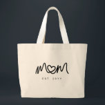 Elegant Black Script Heart New Mom Established Est Large Tote Bag<br><div class="desc">Elegant Black Script Heart New Mom Established Est Large Tote Bag.

Make it yours with easy customization. Need a custom order? Just send us a message,  we’re here to help. Kindly note that response times may vary slightly due to the time difference.</div>
