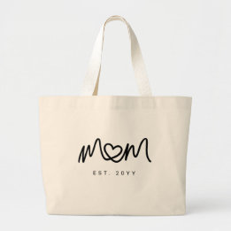 Elegant Black Script Heart New Mum Established Est Large Tote Bag