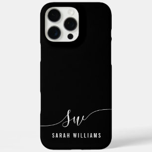 Elegant Black Script Initial Monogram iPhone 16 Pro Max Case